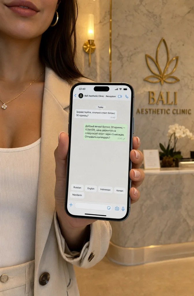 WhatsApp AI aesthetic clinic agent mockup