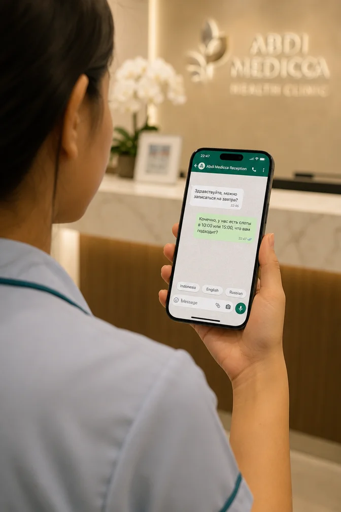 WhatsApp AI clinic agent mockup