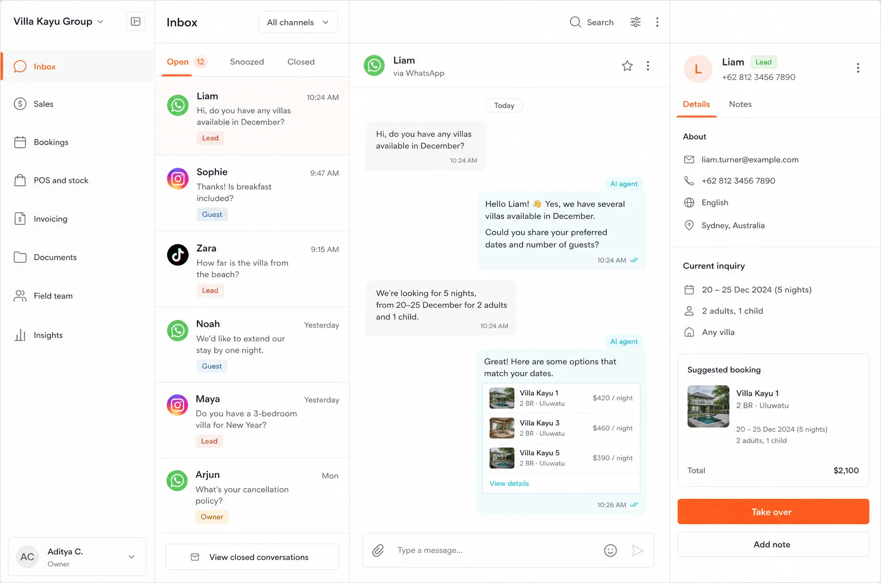 Interface d'exemple, données fictives : Cliniques, beauté et esthétique