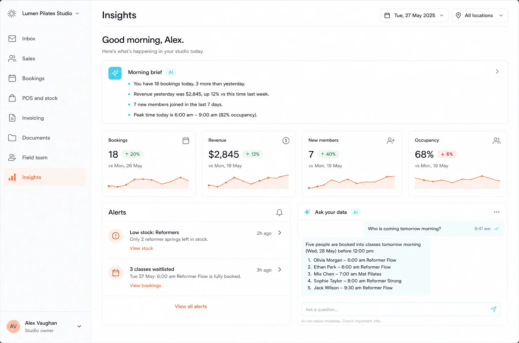 Example interface, fictitious data : AI consulting